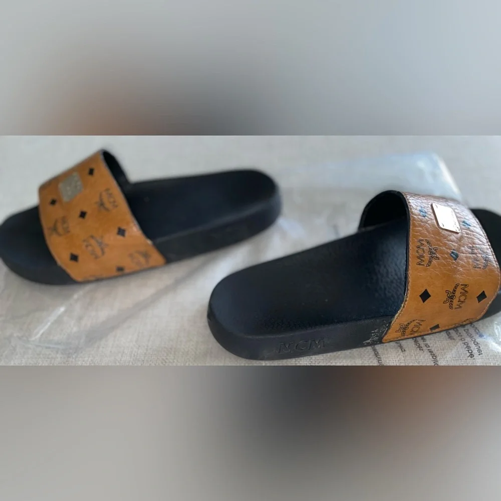 MCM Black and Brown Slide Sandals - Picture 13 of 16